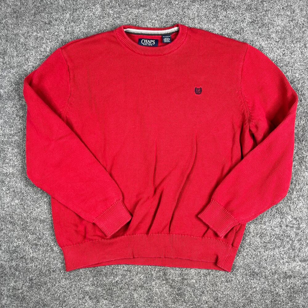 Chaps Sweater Mens Size XXL Red Knit Crewneck Classic Logo‎ Casual Cotton